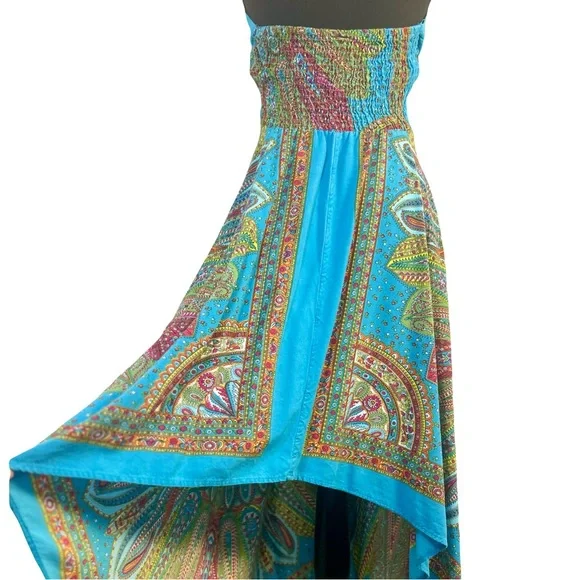 Blue Multicolor Halter Maxi Dress Paisley Boho OS - Picture 4 of 7